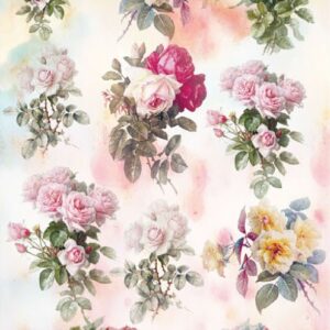 Papel de Arroz ROSAS SOBRE FONDO PASTEL